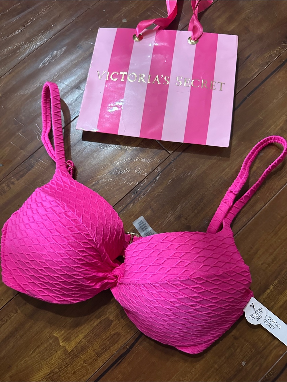 NWT Victoria’s Secret Hot Pink Textured Push Up Bikini Top 32D